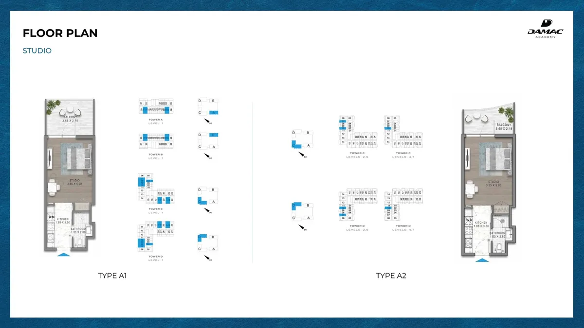 Floor plans: Studio, with balcony